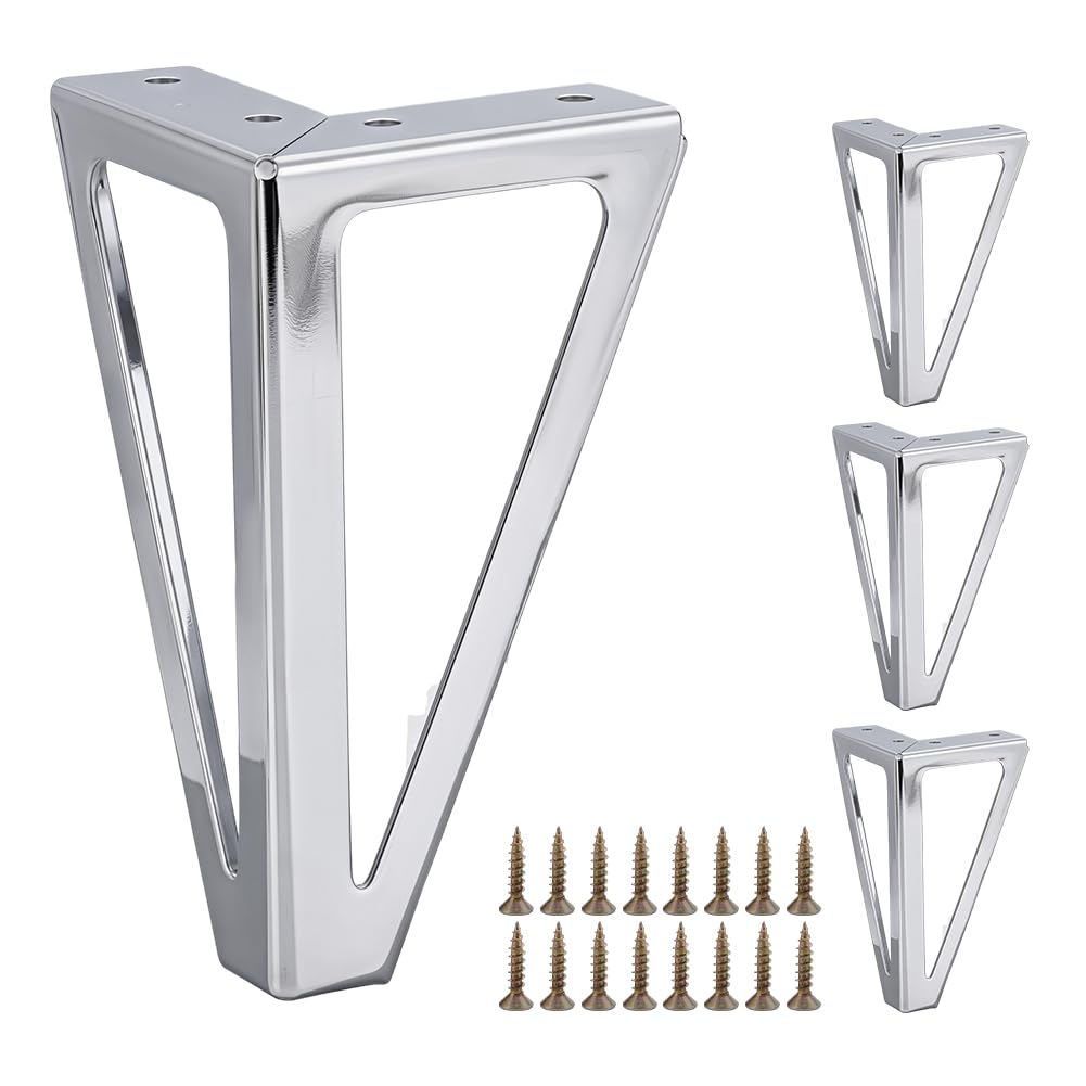 AHANDMAKER 6 Inches Solid Metal Furniture Legs, Heavy Duty Iron Triangle Furniture Feet Replacement Couch Legs, Suitable for TV Stands Coffee Tables Sofas Shelves Cabinets, Set of 4, Platinum