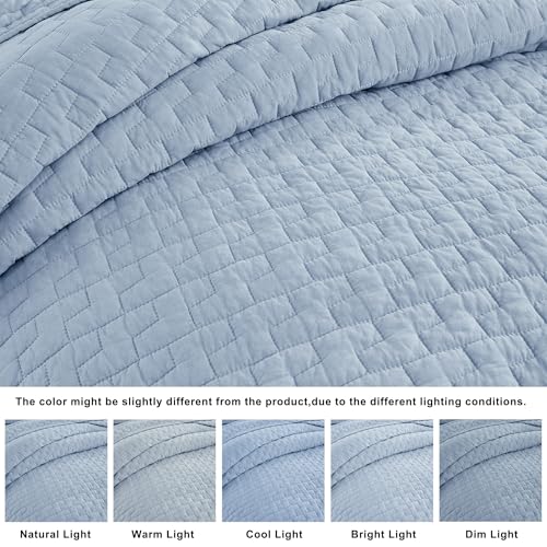 palassio Baby Blue 100% Cotton Quilt Twin Size Bedding Sets with 1 Pillow Sham, Textured Lightweight Soft Bedspread Shabby Chic Coverlet, Neutral Quilted Comforter Bed Cover for All Season, 2 Pieces — view 6