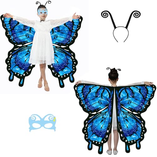 Qouinuey Double-Sided Butterfly Costume for Girls Kids, Butterfly Wings Cape Shawl Girls Halloween Costumes, 04