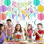 Pastel Birthday Party Decorations Kit - Include Happy Birthday Banner Colorful Flag Bunting Circle Dots Garland Hanging Swirls Honeycomb Ball for Girls womens Rainbow Party Decorations - Image 3