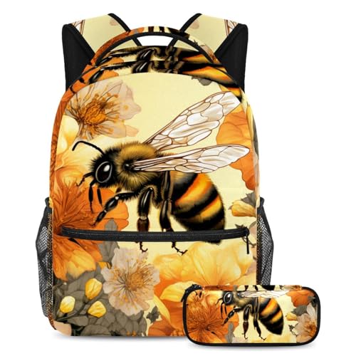 Abeille dorée peinte à la main sac à dos grand format au design artistique unique