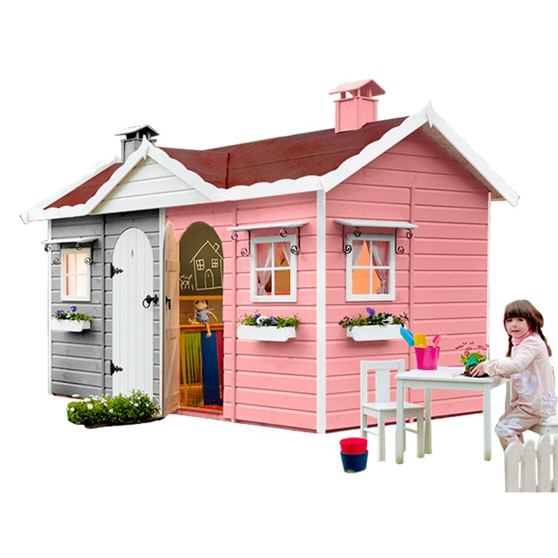 Casas Green House | Casita para Niños Doble de Madera Hansel Y Gretel | Pizarra divisoria Interior | Casita Pintada | Grandes Dimensiones