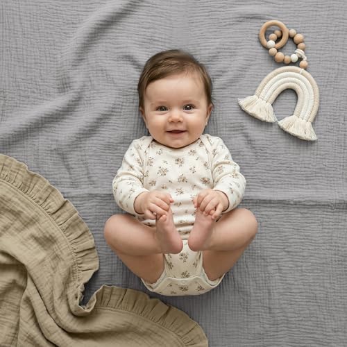 Image of Pro Goleem 2 Pack Muslin Crib Sheets for Boys and Girls, Soft Breathable Neutral Fitted Cotton Baby Bed Sheets Set for Standard Crib Mattress & Toddler Mattress 52 inchx28 inch, (Grey&Green)