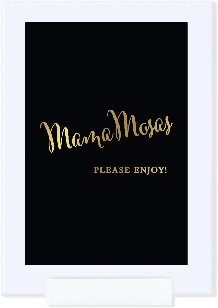 Andaz Press Baby Shower Framed Party Signs, Black and Metallic Gold Ink, 4x6-inch, MamaMosas Mimosa Bar Sign, Double-Sided, 1-Pack, Includes Frame
