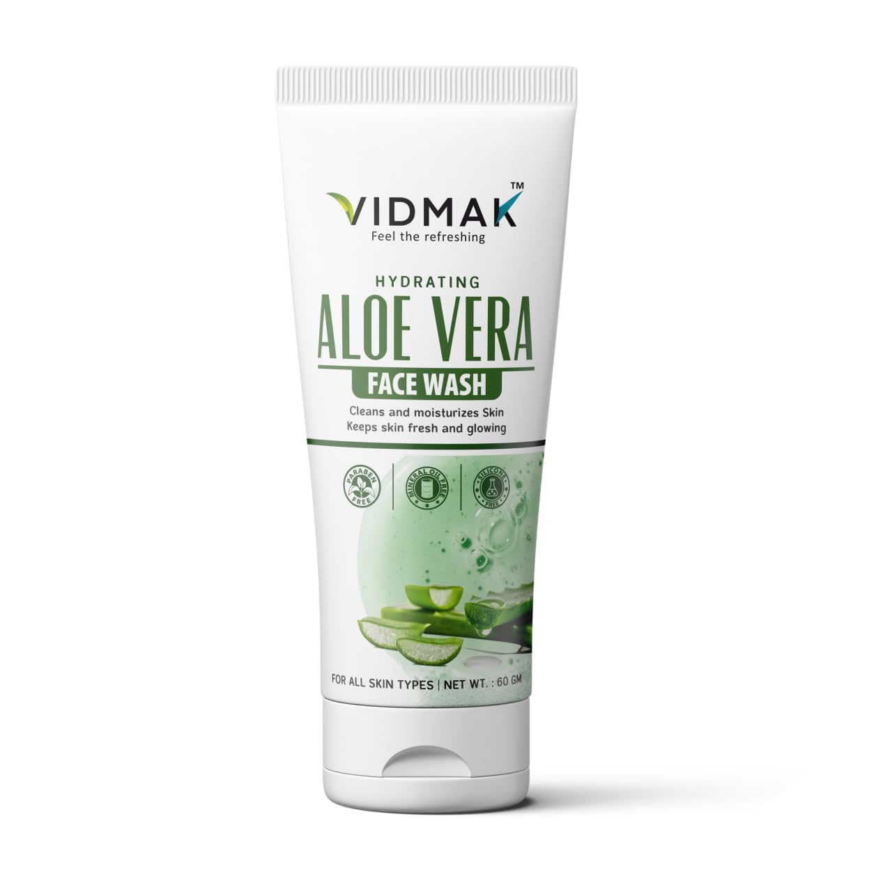VIDMAK Aloe Vera Face Wash | Hydrating & Refreshing Cleanser for All Skin Types | Deep Cleans, Moisturizes & Glows | Gentle Herbal Formula | 60g