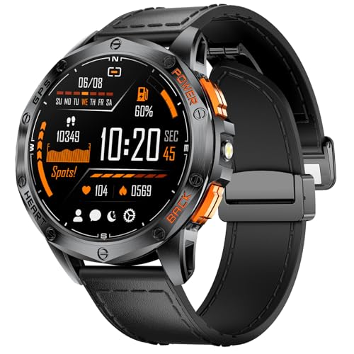 DREMAC 48mm Rugged Military Smart Watches for Men - GPS/Barometer/Altimeter/Compass, 1.43" Amoled Display, LED Flashlight,100+ Sports Modes Fitness Tracker, Compatible iOS Android, Black
