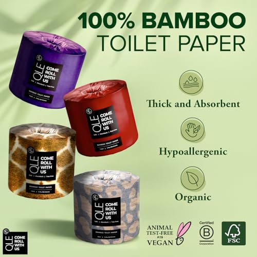Image of QLE Bamboo Toilet Paper - 24 Pack Sustainable - 3 Ply 300 Sheets Per Roll - Hypoallergenic Toilet Paper - Septic Safe, Organic, Compostable, FSC Certified, 100% Bamboo Pulp