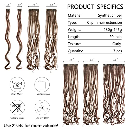 Foto von FESHFEN Clip in Extensions 7 Teile Set 16 Clips Wellig Haarverlängerung Clips Haarteil Extensions Synthetik Gewellt Clip in Haarextension Helles Goldbraun Haarteile für Frauen, 50cm