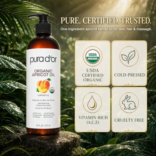 PURA D'OR USDA ORGANIC 100% Pure Apricot Kernel Oil for Hair Face Body 16oz - image 5