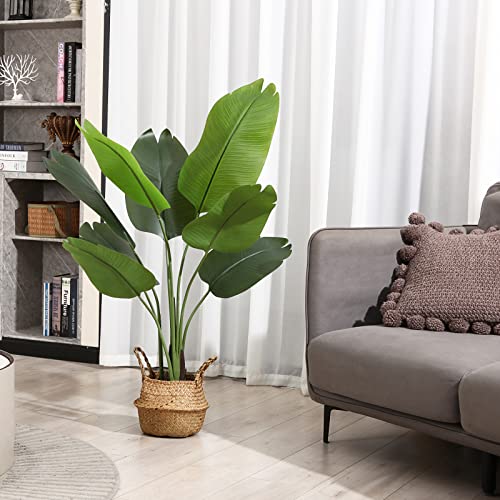 Mosade 4Ft Artificial Bird Of Paradise Plant,Tall Fake Tropical Palm Tree With Woven Seagrass Basket, Realistic Faux Tree,8 Detachable Trunks Silk Plants For Modern Home Décor Indoor Office #TOP1
