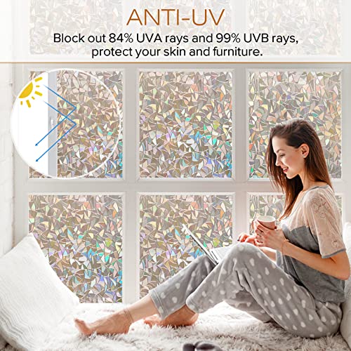 Rabbitgoo Window Privacy Film, Rainbow Window Clings, 3D Decorative Window Vinyl, Stained Glass Window Decals, Static Cling Window Sticker Non-Adhesive, 35.4 X 78.7 Inches, Brown #TOP2