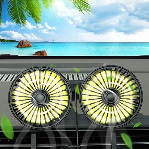 Ymenow 5V Dual-Head Car Fan, Portable Vehicle Fan Vehicle Mounted USB Fan Electric Fan 360 Degree Rotation Auto Cooling Car Fan Desk Fan with 3 Speed Strong Wind for Car Dashboard Home Office