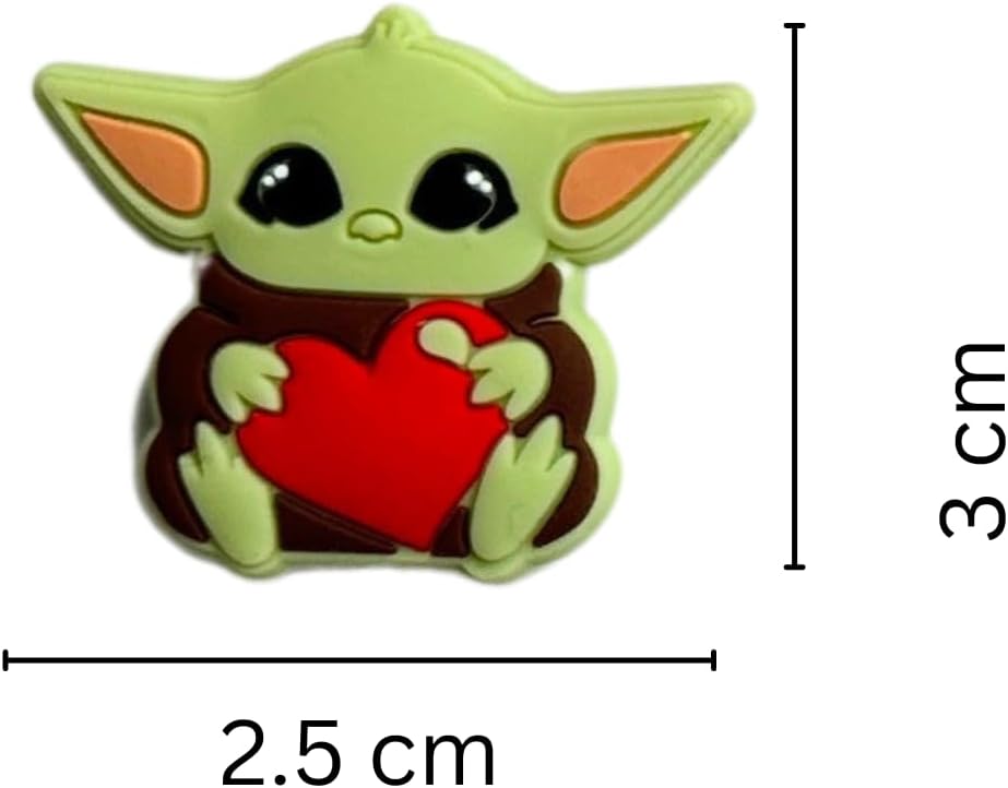 Yo da Focal Beads Silicone Wars | 12 pk Bulk Wholesale for Freshie String Hangers Beadable Pen Green Star Character with Heart Badge Clip