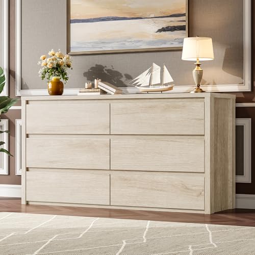 GarveeHome 6 Drawer Dresser for Bedroom, Wide Wood Chest of Drawers Handle Free, Large Modern Dresser Storage Cabinet for Living Room, Hallway Entryway