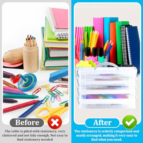 EUIEUT Pen Storage Organiser with Lids, 2 Pcs x 4 Tier Clear Plastic Craft Storage Box, Portable Pencil Case, Multipurpose Compartment Storage Boxes for Art Supply, Pencil, Drawing Tools, Small Parts 5 EUIEUT Pen Storage Organiser with Lids, 2 Pcs x 4 Tier Clear Plastic Craft Storage Box, Portable Pencil Case, Multipurpose Compartment Storage Boxes for Art Supply, Pencil, Drawing Tools, Small Parts - Image 5