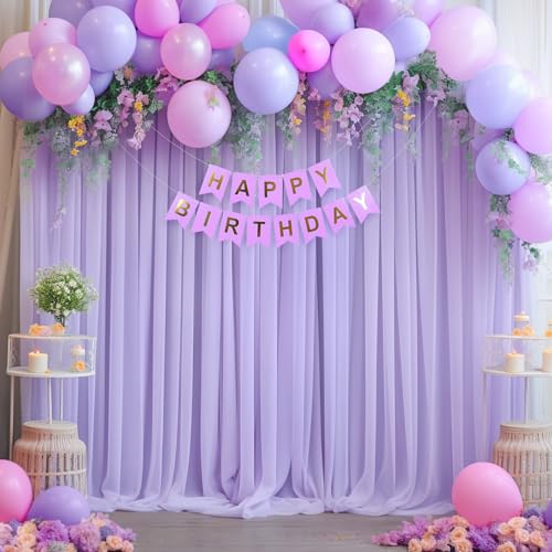 PARTISKY 10x10ft Purple Tulle Backdrop Curtain for Parites, Sheer Backdrop Curtains for Wedding Baby Shower Birthday Party Photo Shoot Decorations