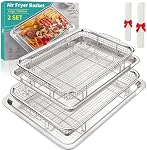 Air Fryer Basket, OPENICE 2 Set Air Fryer Basket and Tray for Oven, Stainless Steel Oven Crisper Tray and Pan for Crisping Fried, Chicken, Bacon - Large & Small