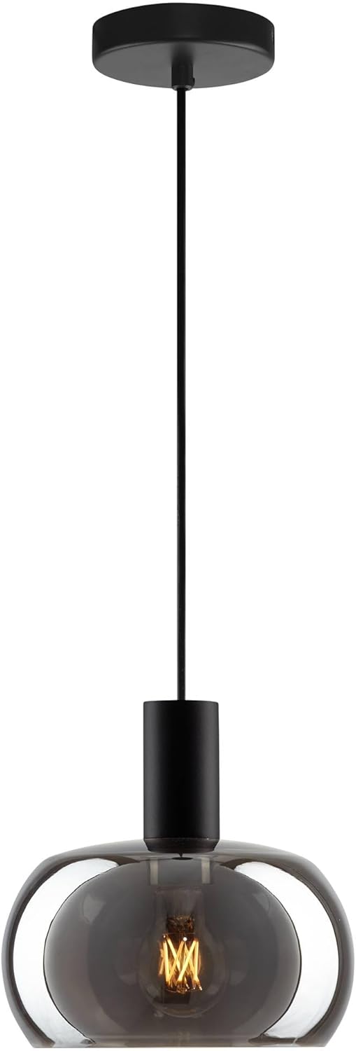 Possini Euro Design Rorie 8 1/2" Modern Pendant Ceiling Light Fixture Dining Room Over Table Kitchen Island Foyer Hanging Round Black Smoke Glass Metal Hallway Entryway Living Room Indoor Mini