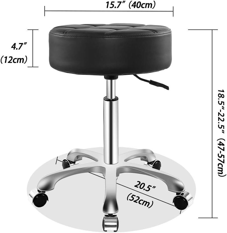 Rolling Stool with Wheels, Thick Cushion Heavy Duty Esthetician Hydraulic Chair Stool for Work Medical Tattoo Salon Office (Black)