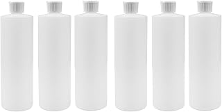 16 OZ PLASTIC SQUEEZE BOTTLES WITH FLIP TOP DISPENSER CAP FOR LIQUIDS/OILS/SHAMPOOS SET OF 6 (6, WHITE CAPS)