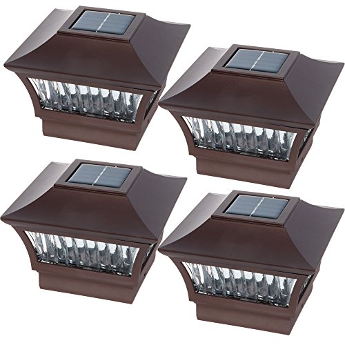 GreenLighting - Solar Post Lights - Solar Deck Post Top LED Lights - Solar Fence Post Lights - Sleek Solar LED Post Cap Light for 4X4 Wood, 6x6 PVC (#6 Sleek, 4 Pack, Bronze Aluminum)