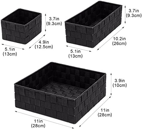 Posprica Bathroom Storage Baskets, Woven Storage Basket Storage Shelf Baskets Organizer Divider Box Cube Bin Container Tote for Drawer,Closet,Shelf, Dresser,Set of 4 (Black)