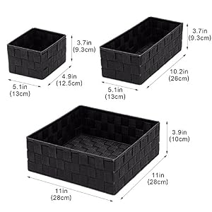 Posprica Woven Storage Baskets for Organizing Small Black Baskets Cube Bin Container Tote Organizer Divider for Drawer Closet Shelf Dresser Set of 4