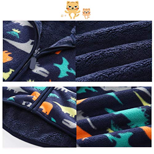 Feidoog Toddler Polar Fleece Jacket Hooded Baby Boys Girls Autumn Winter Long Sleeve Thick Warm Outerwear,Dark Blue,3-4T #TOP5
