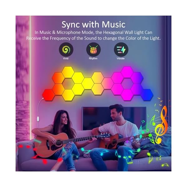 Kangtaixin Hexagon LED Wall Lights, 8-Pack RGB Gaming Panels – Hexagonal Smart Lighting with Music Sync – Perfect for Room Decor, Bar, Bedroom, and Gaming Setup [Energy Class F] - Image 8