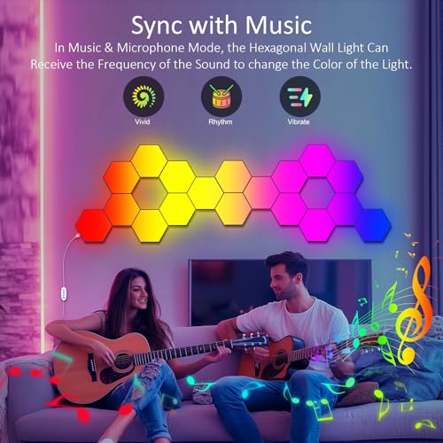 Image of Big Hexagon LED Light - 8 Pack Smart RGB Hexagon LED Panels Wall Lights with APP & Remote Control Cool Music Sync Gaming Lights for Living Room, Bedroom, Gaming Room, Kids, Adults