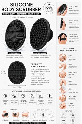 Image of 6-in-1 Silicone Bath and Body Care Combo, Back Scrubber Belt, Long Handle Brush, Body Scrubber, Face Scrubber, Scalp Massager with 4 Hooks