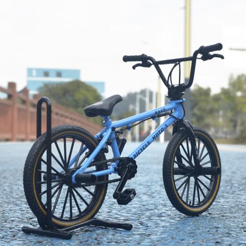 Ailejia Mini Diecast Finger Bike Extreme Sports BMX Finger Bicycle Toys Game Set for Kids and Adults, Metal Bike Model Collections Decoration Cool Boy Toy (BMX Blue)