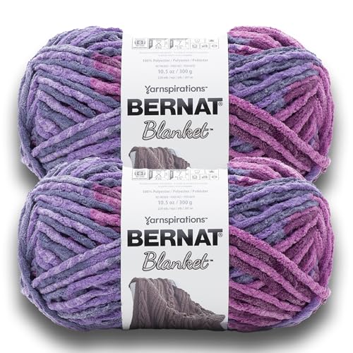 Bernat Blanket BB Purple Sunset Yarn - 2 Pack of 300g/10.5 oz - 100% Polyester - #6 Super Bulky - 220 Yards - Knitting/Crochet