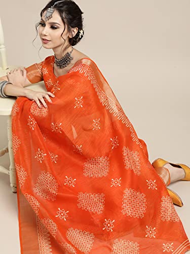 Image of AKHILAM Casual Cotton Geometric Saree with Unstitched Blouse Piece for Women