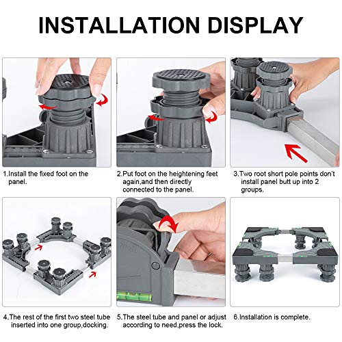 Ismart moon Universal Mobile Base Dolly Roller with 8 Legs Multi-Functional Adjustable Base for Adjustable Dryer, Washing Machine and Refrigerator Free Installation (8 Strong Feet)