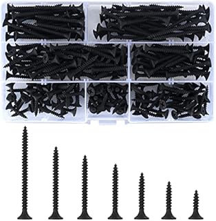 220 Pcs Self Tapping Wood Screws, M3.5 Black Flat Cross Head Self Drilling Screws, Drywall Machine Screws Assortment Kit for Drywall, Furniture, Wood Screws - 16mm/20mm/25mm/30mm/35mm/40mm/50mm