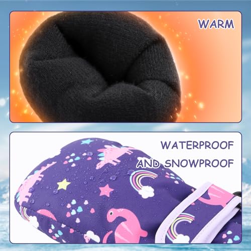 Image of Duoyeree Toddler Winter Gloves, Waterproof Fleece Lined Ski Mittens 1-6Y | Waterproof outer fabric with thick soft lining, keeps toddlers' hands dry and warm during snow play