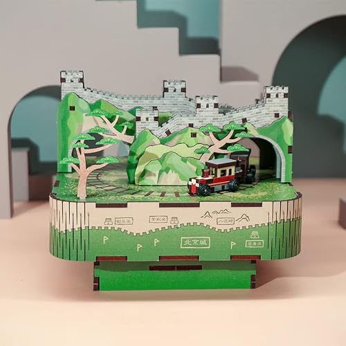 Tonecheer The Great Wall With Moving Car In Melody Of My Motherland And Me Diy Wooden Musical Movement Box, 3D Puzzle Decorative Music Box Gifts For Birthday/Christmas/Anniversary/Wedding/Valentine #TOP5