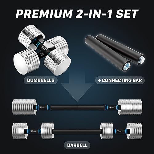 Northdeer 2.0 Upgraded Adjustable Steel Dumbbells, 60Lbs Free Weight Set with Connector, 2 in 1 Dumbbell Barbell Set, Home Gym Workout for Men and Women, Compatible with Version 1.0 Dumbbell Set -