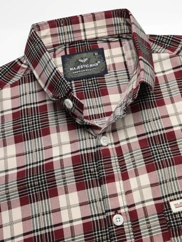 Image of Majestic Man Men's Slim Fit Premium Pure Cotton Plaid Check Half Sleeve Casual Shirt