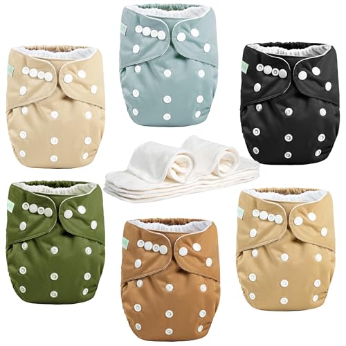 Image of wegreeco Cloth Diapers 6 Pack with 6 Inserts & 1 Wet Bag, Washable Cloth Diapers for Babies, One Size Adjustable Reusable (Warm Colour)