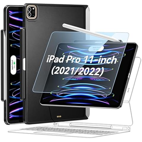 Magic Keyboard Compatible Case for iPad Pro 11-inch(2022/2021) - Cases with Pencil Holder for Smart Keyboard Folio Slim Back Cover, includ Screen Protector (Keyboard Not Included), Black Cover