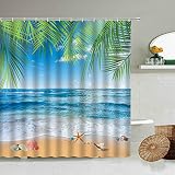NUEV Été Bord de mer Plage Coquille cocotier Perroquet Rideau de Douche Salle de Bain Tissu imperméable Paysage Naturel écran S.14 180x200cm