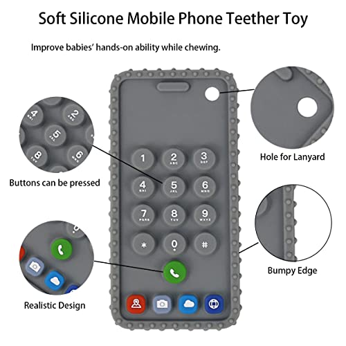 Image of Mobile Phone Shape Teething Toys,Silicone Baby Teether Toys with Pacifier Clip for Babies 6-18 Months,Baby Chew Toys Sensory Toys for Babies 6-18 MonthsGirls Pack 1