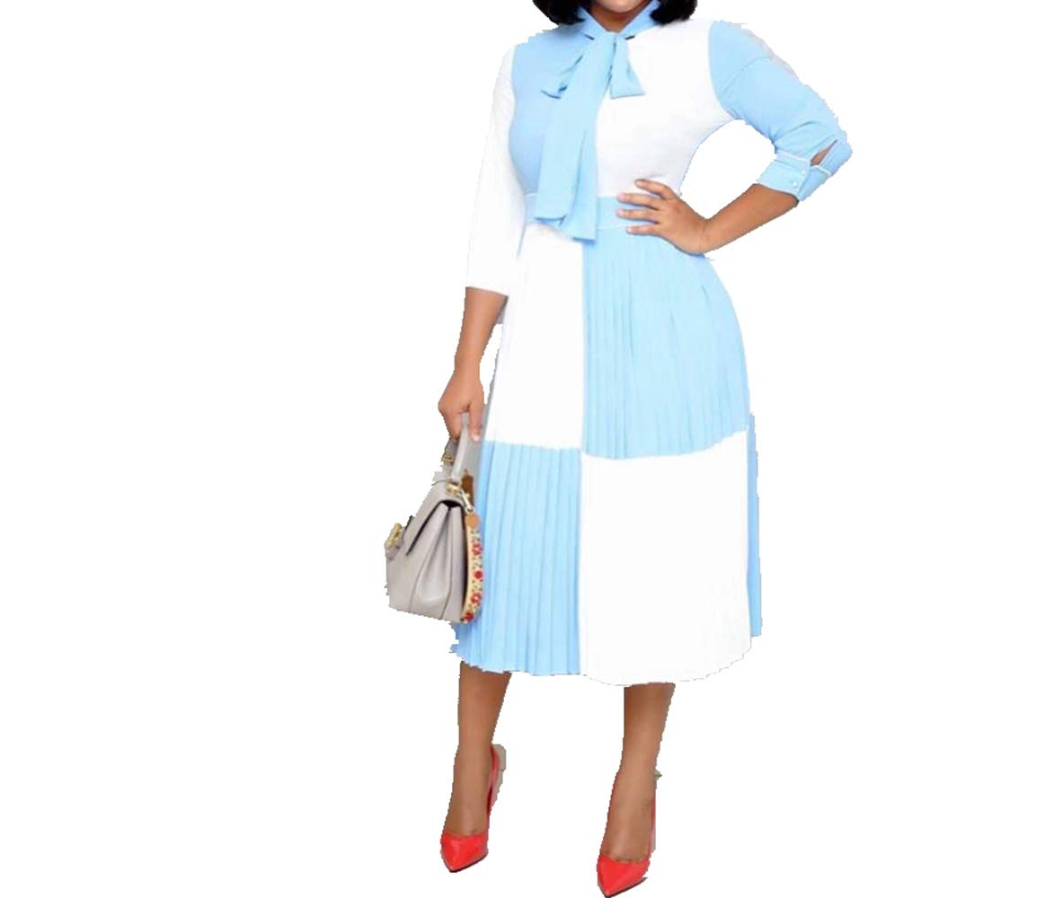 VERWINLoose Color Block 3/4 Sleeve Women Dress Midi Dress Party Cocktail Evening Dress