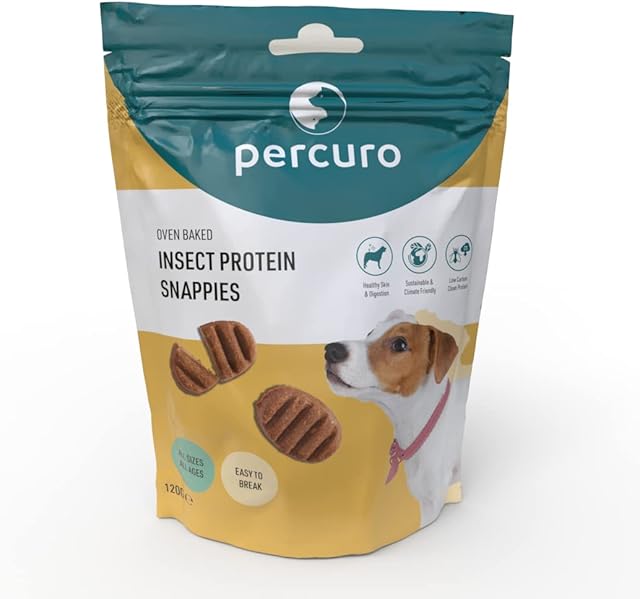 Percuro Snappies, 120g Oven-Baked High Protein Dog Treats, Hypoallergenic, No Animal Livestock Ingredients, Hypoallergenic Insect Protein, No Artificial Additives, Sustainable