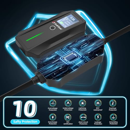 Portable EV Charger Level 1 Level 2, 16Amp 110V/240V, Electric Vehicle Charger with 17Ft Cable,NEMA 6-20 Plug & NEMA 5-15 Adapter,Compatible with SAE J1772 EVs and Tesla(Adapter Required) - Thumbnail 3
