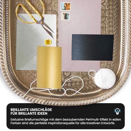 Netuno 25 Briefumschläge Perlmutt-Gold DIN C5 16,2 x 22,9 cm Sirio Pearl Aurum elegante Umschläge glänzend große Briefkuverts für Einladungskarten Hochzeitskarten Geburtstag Weihnachten Ostern