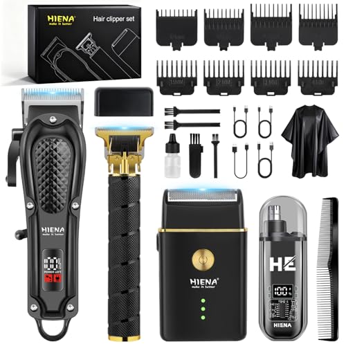 HIENA PRO Maquina de Cortar Pelo Hombre, Inalámbrico Cortapelos, Recortador de Barba, Afeitadora de Láminas, Cortapelos de Nariz, Kit Completo de Afeitado y Corte de Pelo Eléctrico (4 Piece Set)