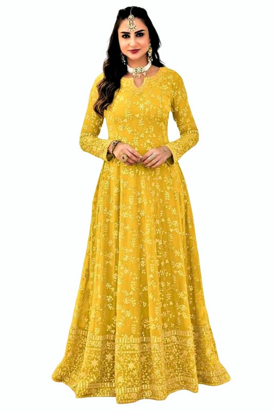 GIRIAnarkali Georgette Embroidered with SEQUINSWORKS All Over Crafted with Round Neck Full Sleeve